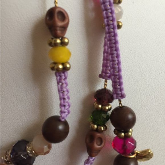 Betsey Johnson Skull Purple Macramé Necklace - Picture 2 of 8